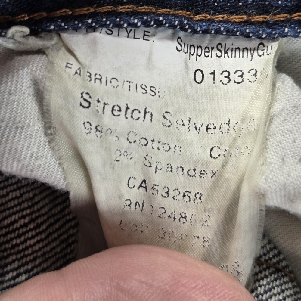Naked & Famous Jeans Mens 30x30 Blue Selvedge Super Skinny Guy Stretch Whiskers - Picture 9 of 16